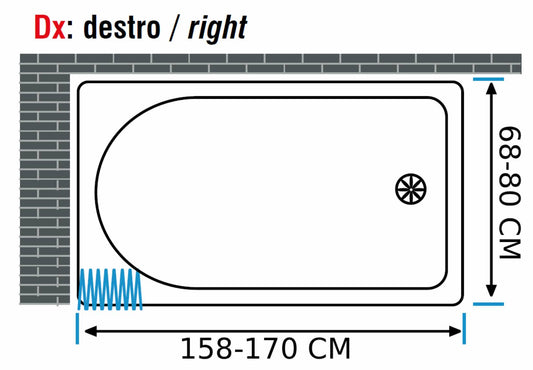 Negrari Styletech Professional SV2S170D Box Doccia Sopra Vasca Estensibile e Riducibile 2 Lati 158-170 68-80 H140 cm Installazione Angolare Colore Bianco Apertura Anta Scorrevole a Soffietto Angolo Destro Profili PVC Pannelli Infrangibili Antiingiallenti