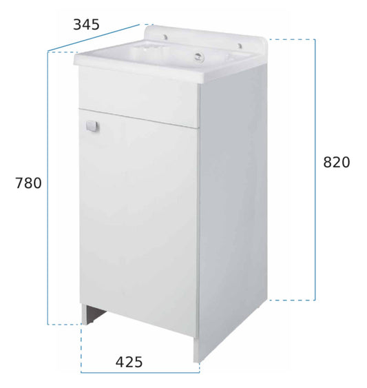 Negrari Rocco Legno 5002LMC Lavatoio Colore Bianco 42,5x34,5 H82 cm Per Lavanderia Interno Mobile Piccolo Salvaspazio Compatto Montato in Bilaminato Apertura Anta Battente Vasca Polipropilene Asse Lavaggio Sifone Piletta Troppopieno Piedini Regolabili