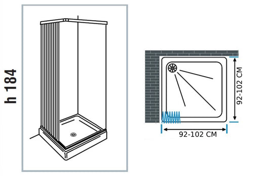 Negrari Styletech Professional S2S100 Box Doccia Estensibile e Riducibile 2 Lati 92-102 H184 cm Installazione Ad Angolo Forma Quadrato Colore Bianco Apertura Ante Scorrevoli a Soffietto Reversibile Profili PVC Pannelli Infrangibili Antiingiallenti