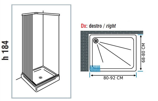 Negrari Styletech Professional S2S90D Box Doccia Estensibile Riducibile 2 Lati 80-92 68-80 H184 cm Installazione Angolare Forma Rettangolare Colore Bianco Apertura Ante Scorrevoli Soffietto Angolo Destra Profili PVC Pannelli Infrangibili Antiingiallenti