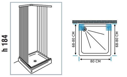 Negrari Styletech Professional S3S80 Box Doccia Estensibile Riducibile 3 Lati 68-80x80x68-80 H184 cm Installazione Muro Forma Quadrato Rettangolare Colore Bianco Apertura Ante Scorrevoli a Soffietto Profili PVC Pannelli Infrangibili Antiingiallenti