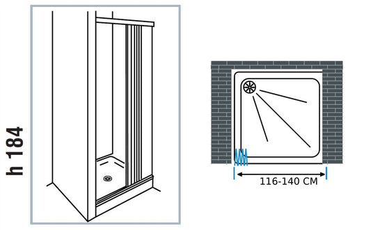 Negrari Styletech Professional S1S140 Box Doccia Estensibile e Riducibile 1 Lato Larghezza da 116 a 140 H184 cm Installazione Porta a Nicchia Colore Bianco Apertura Anta Scorrevole a Soffietto Reversibile Profili PVC Pannelli Infrangibili Antiingiallenti
