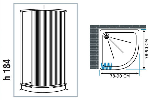 Negrari Styletech Professional S4S90 Box Doccia Riducibile Estensibile 78-90x78-90 H184 cm Installazione Angolare Forma Semicircolare Tonda Curva Bianco Apertura Reversibile Ante Scorrevoli a Soffietto Profili PVC Pannelli Infrangibili Antiingiallenti