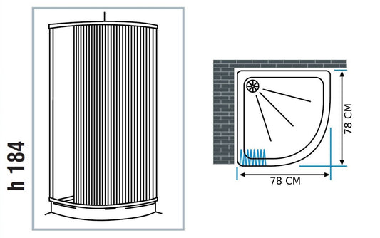 Negrari Styletech Professional S4S80 Box Doccia Riducibile 2 Lati 78x78 H184 cm Installazione Angolare Forma Semicircolare Tonda Curva Simmetrica Bianco Apertura Reversibile Ante Scorrevoli a Soffietto Profili PVC Pannelli Infrangibili Antiingiallenti