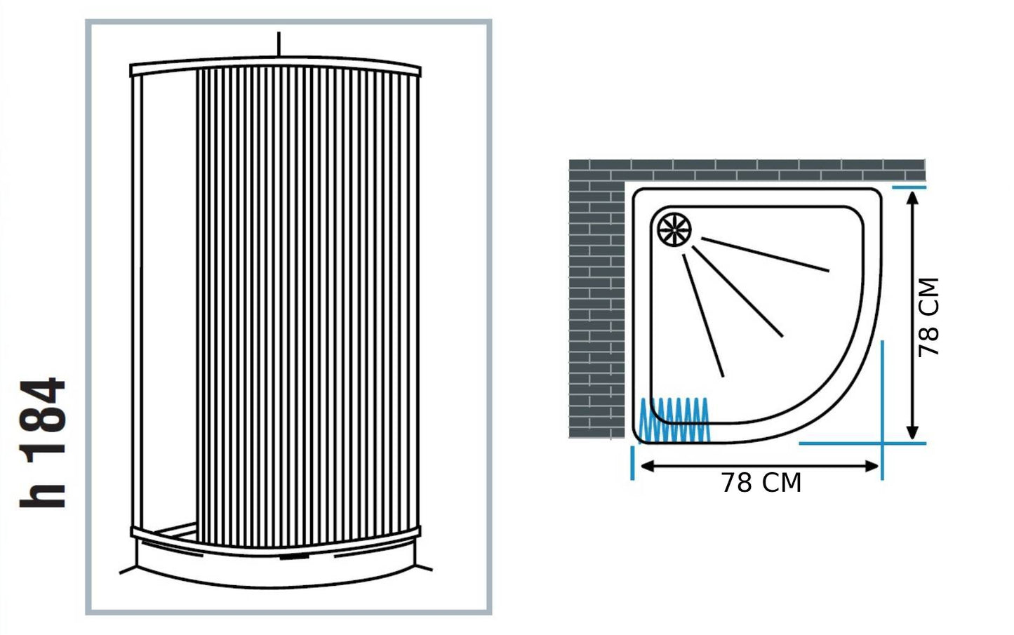 Negrari Styletech Professional S4S80 Box Doccia Riducibile 2 Lati 78x78 H184 cm Installazione Angolare Forma Semicircolare Tonda Curva Simmetrica Bianco Apertura Reversibile Ante Scorrevoli a Soffietto Profili PVC Pannelli Infrangibili Antiingiallenti