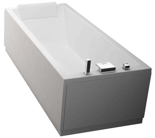Novellini Calos 2.0 Vasca da Bagno Versione Standard con Telaio Misura 170x80 Altezza 58 cm Installazione Reversibile Forma Rettangolare 1 Pannello Frontale 2 Laterali Materiale Acrilico Colore Bianco Lucido Colonna di Scarico Con Rubinetteria Poggiatesta
