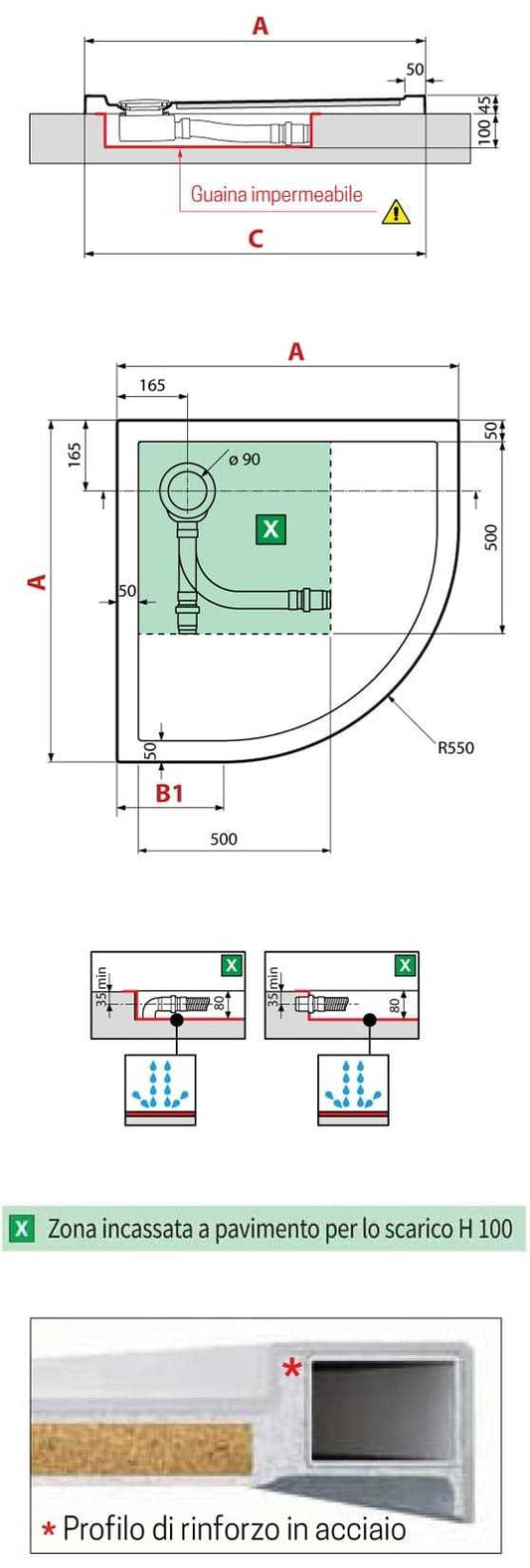 Novellini Victory Piatto Doccia Slim Dimensione 90x90 Altezza Spessore 4,5 cm Colore Beige Forma Semicircolare Installazione Appoggio Pavimento Superficie Liscia Materiale Metacrilico Escluso di Piletta di Scarico e Copripiletta