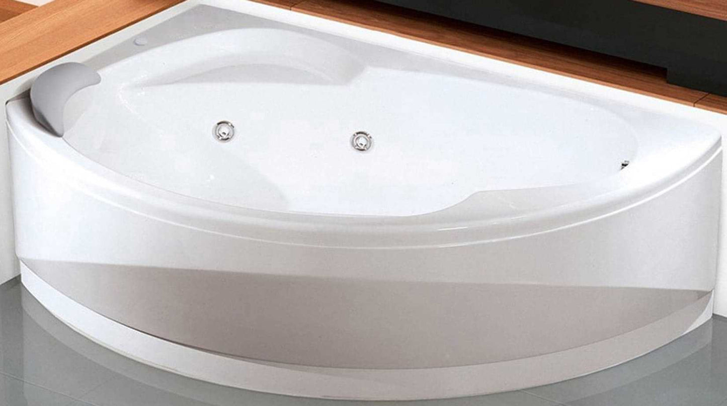 Novellini Vogue Vasca da Bagno Versione Hydro Con Disinfezione Misura 150x85 H55 cm Idro Whirlpool 5 Jets Forma Esterna Semicircolare Asimmetrica Interna Ovale Installazione Angolare Sinistra Pannello Erogatore Cuscino Materiale Acrilico Finitura Bianco