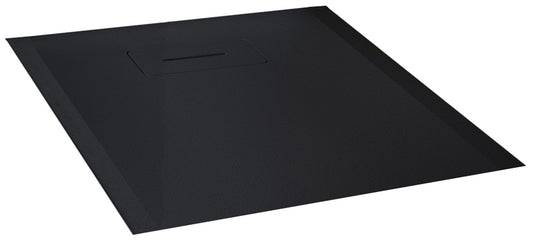 Piatto Doccia Novellini Novosolid Quadrato Dimensione 100x100 Altezza 3,5 cm Colore Nero Opaco Ultrapiatto Installazione Appoggio Filo Pavimento Sagomabile Tagliabile Superficie Effetto Pietra Materiale Resina Compreso Copri Piletta