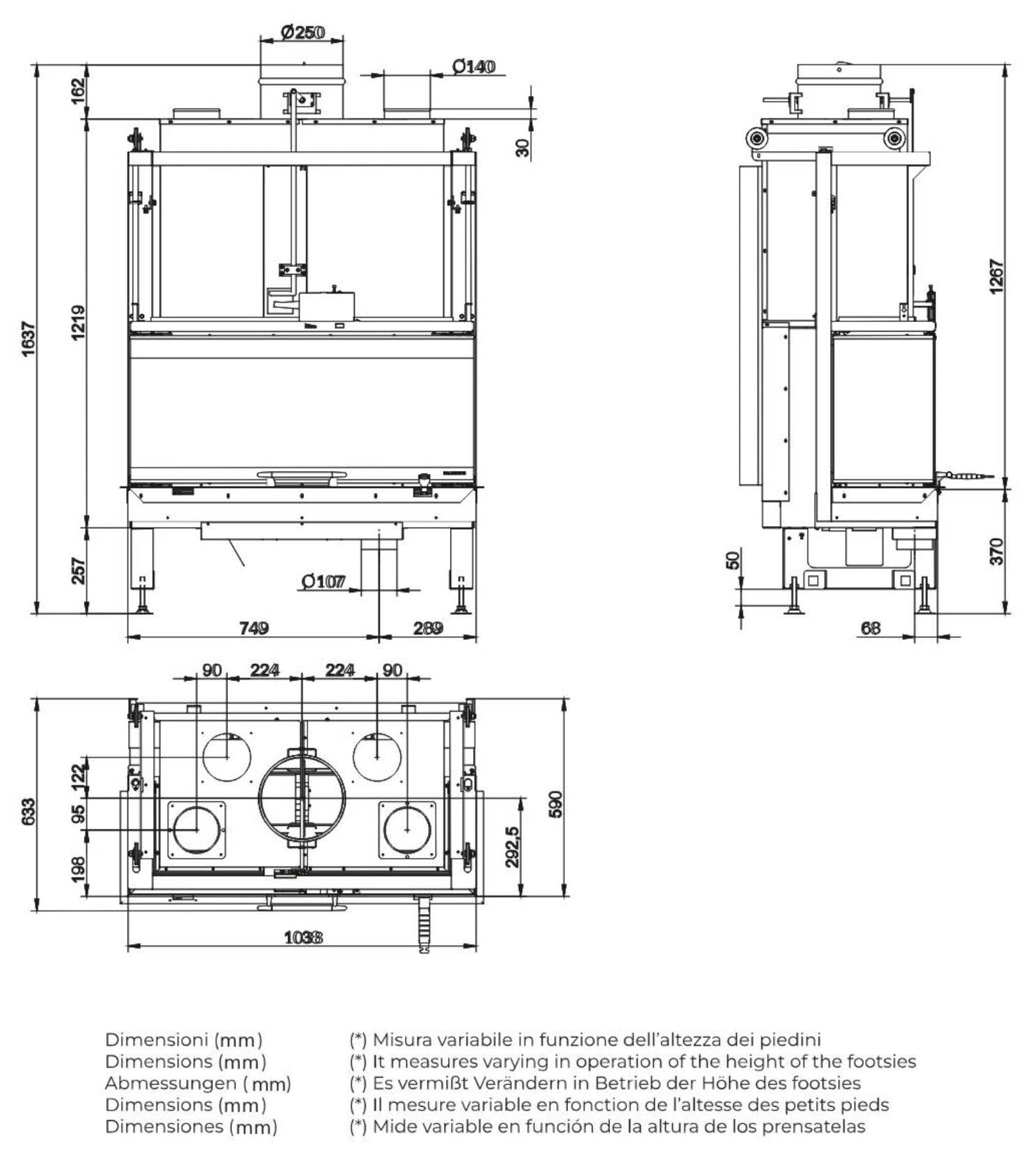 Palazzetti Ecomonoblocco S16:9 3D Camino Legna Riscaldamento Aria Calda Convezione Naturale Irraggiamento Canalizzabile Potenza 20,9 Kw Focolare Refrattario Thermofix® Apertura Vetro Scorrevole Tridimensionale Visione Fiamma 3 Lati Misura 104x63 H158 cm