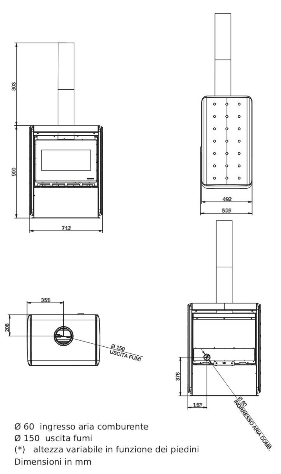 Palazzetti Sahara 70S Stufa a Legna ad Aria Calda Convezione Naturale Riscaldamento Irraggiamento Potenza 9,7 Kw Rivestimento Hotstone Nero Focolare Thermofix® Forma Compatta Vano Portalegna Cassetto Cenere Estraibile Uscita Fumi Superiore L71xP50xH88 cm