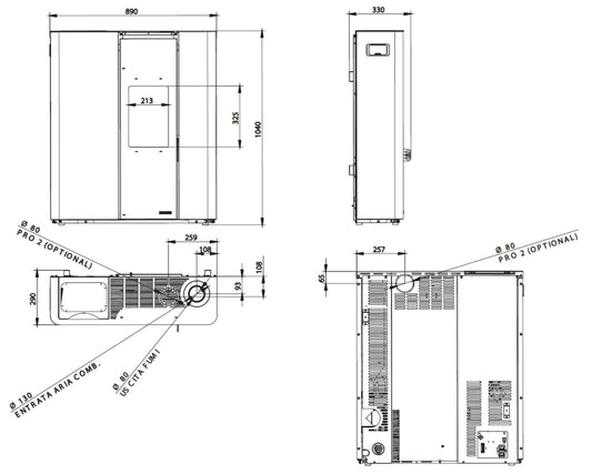 Palazzetti Scarlet Lux TC 6 US Stufa a Pellet Salvaspazio Ermetica Aria Calda Ventilata Regolabile Canalizzabile Potenza 6,1 Kw Rivestimento Vetro Acciaio Nero Forma Slim Uscita Fumi Posteriore Pannello Digitale Combustione Totale Cassetto 89x29 H104 cm