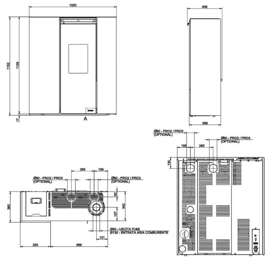 Palazzetti Tiffany TC Aria 10 US Stufa Pellet Salvaspazio Ermetica Ventilata Regolabile Canalizzabile Potenza 10,2 Kw Rivestimento Acciaio Colore Bianco Forma Slim Uscita Fumi Superiore Pannello Digitale Combustione Totale Cassetto Braciere 101x34 H117 cm