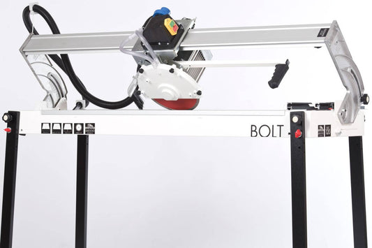 Raimondi Bolt 120 225MS 120EU Segatrice Motore Scorrevole Inclinabile Taglio 120 cm Jolly Mattonelle Spessore 65 mm Disco Ø 250 mm Troncatrice Raffreddamento Pompa Barra Scorrimento Piani Lavoro Telaio Squadra Ricalibrabile Gambe Ripiegabili 150x56 H50 cm