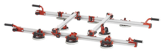 Raimondi EASY-MOVE MkIV CON VENTOSE RV175 432EM04TA Dispositivo Telescopico Per Movimentazione di Lastre Lunghezza Massima 320 cm 8 Ventose Vacuum a Pompa Gomma Antimacchia Vuotometro 2 Traverse 4 Maniglie Scorrevoli Gommino Antiscivolo Impugnatura