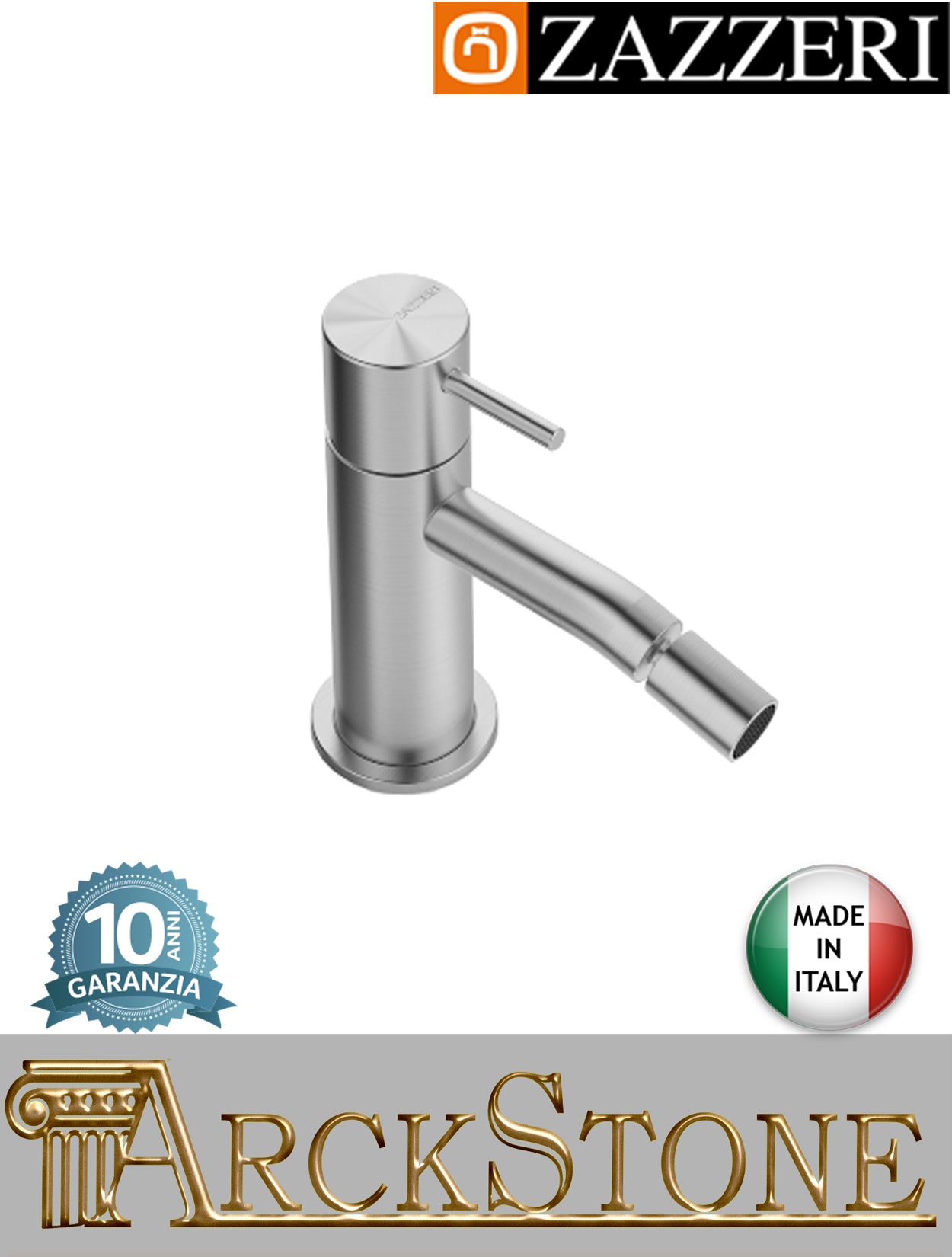 Miscelatore bidet 110xh70 mm marca Zazzeri modello Z316 Mono finitura acciaio inox spazzolato appoggio monoforo fontana rubinetto rubinetteria acqua mix senza scarico arredo bagno garanzia 10 anni qualità made in italy