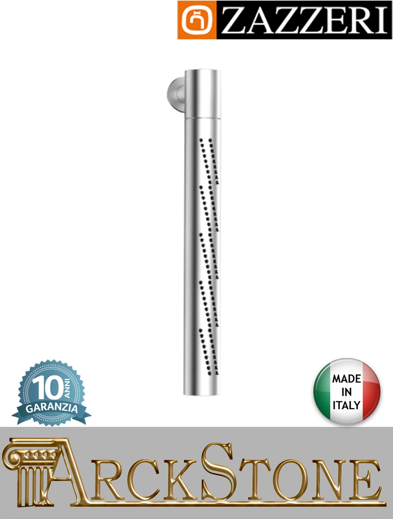 Soffione doccia marca Zazzeri modello Z316 Mono finitura acciaio inox spazzolato girevole verticale FlyFall parete muro completo anticalcare rubinetteria arredamento arredo bagno garanzia 10 anni qualità made in ita