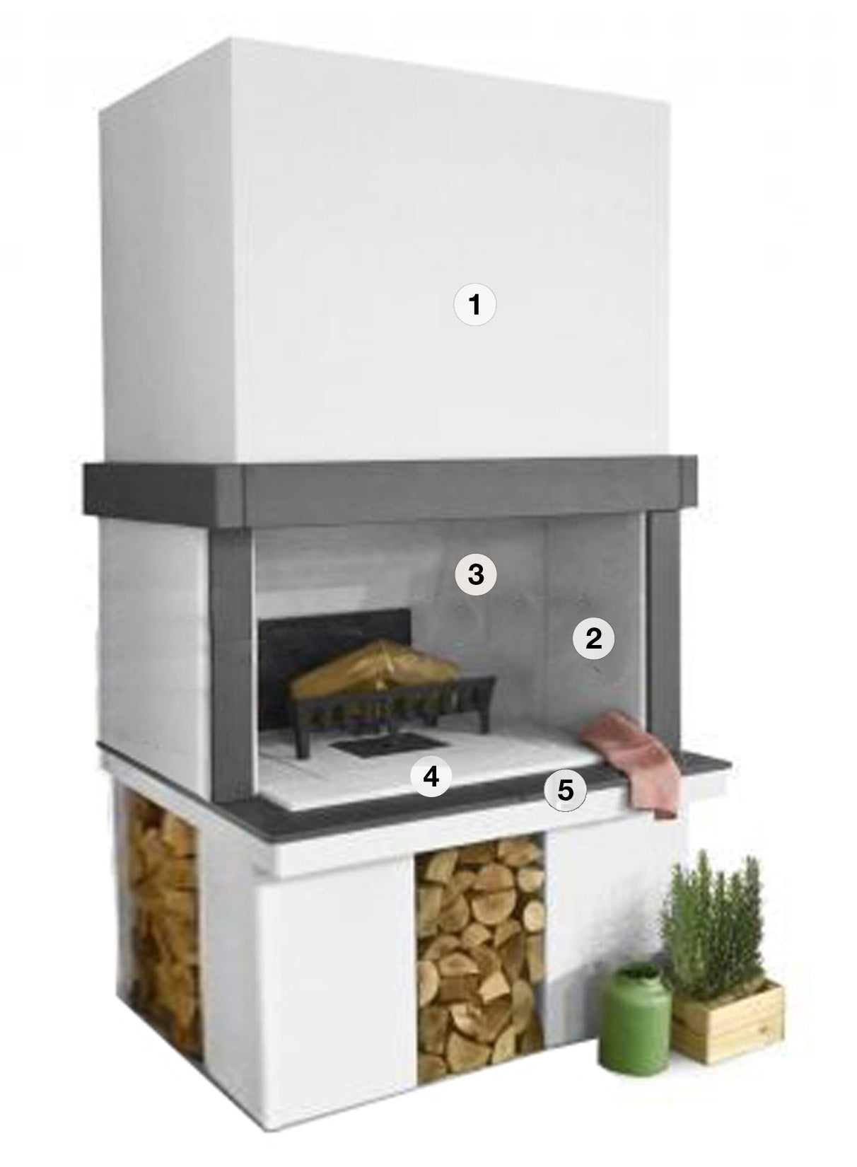 Palazzetti in Giardino Linosa Modulo Grill Focolare Barbecue Legna Basamento in Marmotech (graniglia di Marmo) Misura 146x101x232 cm