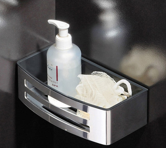 Novellini Cestino Contenitore Porta Oggetti Sganciabile Bagno Metallo Cromato Struttura Acciaio Inossidabile Vaschetta Removibile Interna Plastica Nero 22x7x11 cm