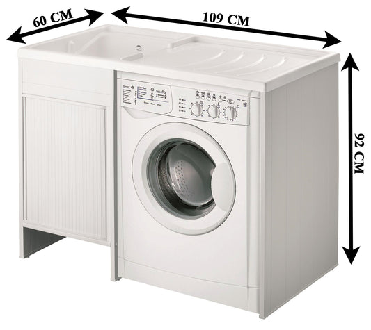 Negrari Kit Esterni Roc Montaggio Lavatoio Copri Lavatrice Vasca Sinistra SX Coprilavatrice Destra DX Bianco Mobile Lavapanni Anta Scorrevole Serrandina Serranda Lavabo Resistente Acqua Acidi Asse Lavaggio Resina Plastica PVC Interno L109P60 109x60 H92 cm