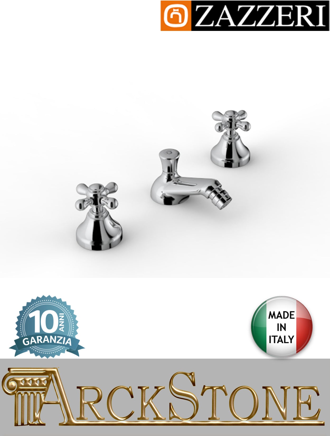 Miscelatore bidet marca Zazzeri modello 802 finitura ottone cromato appoggio 3 tre fori vitone ceramico 180° piletta scarico automatico L84 x H35 mm rubinetto casa rubinetteria azienda certificata fontana acqua garanzia 10 anni qualità made in italy