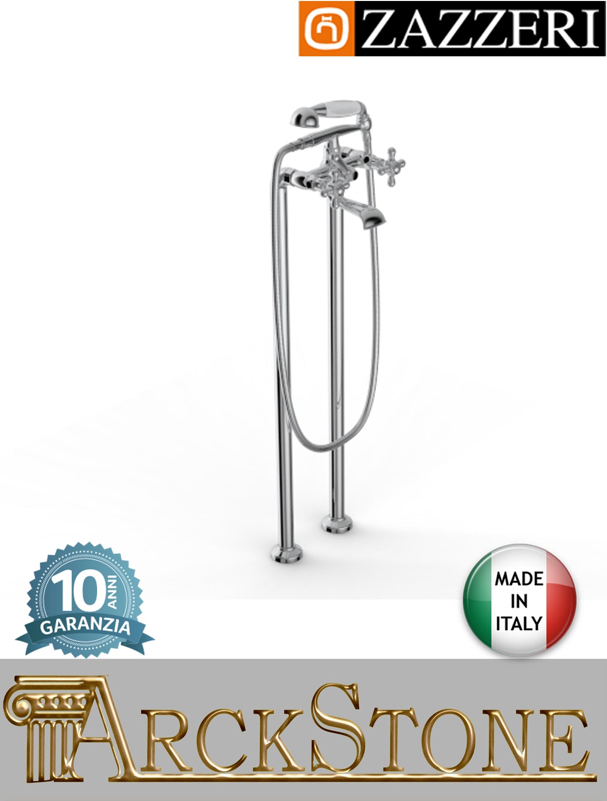 Miscelatore vasca marca Zazzeri modello 800 finitura ottone cromato pavimento doccetta flessibile attacco vitone tradizionale terra tubi rubinetto rubinetteria fontana casa mix garanzia 10 anni qualità made in italy