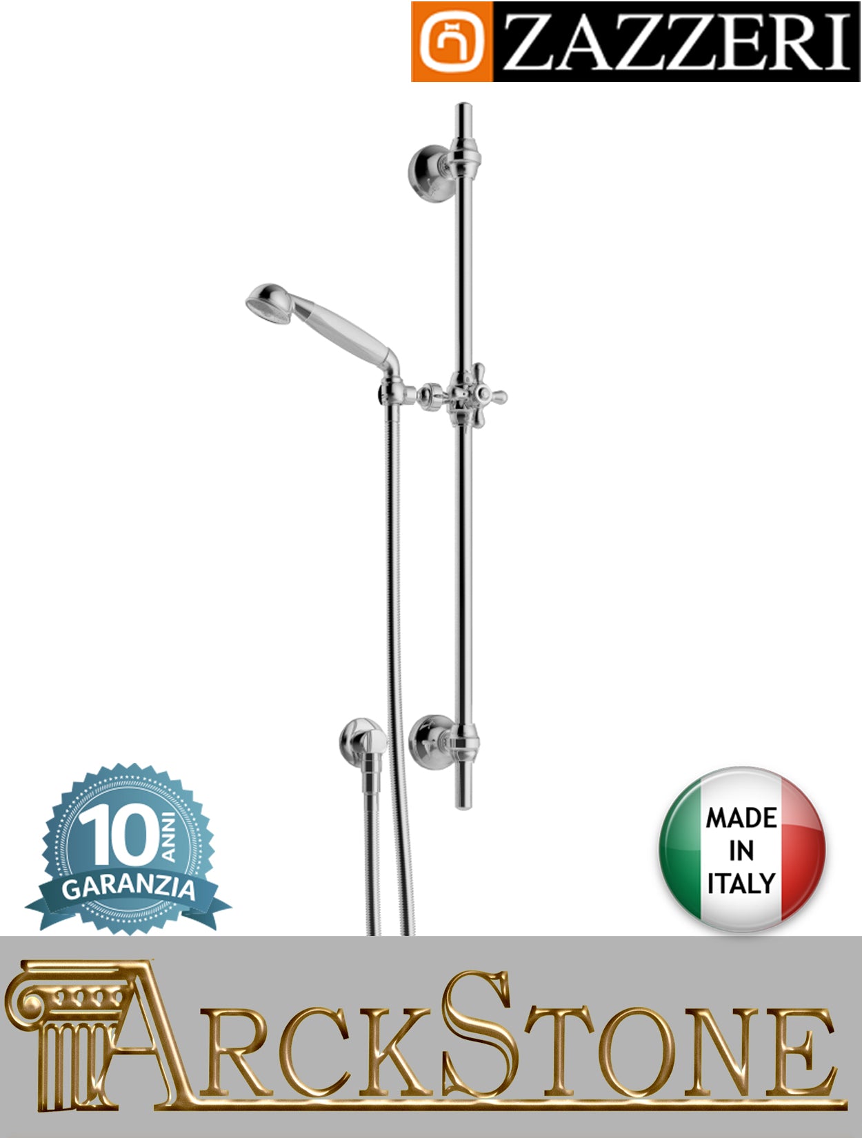 Asta saliscendi marca Zazzeri modello 800 2000A419A00+2000Q417A00 CRCR finitura ottone cromato parete doccetta flessibile attacco muro rubinetteria acqua arredo bagno arredamento casa azienda certificata garanzia 10 anni qualità made in italy