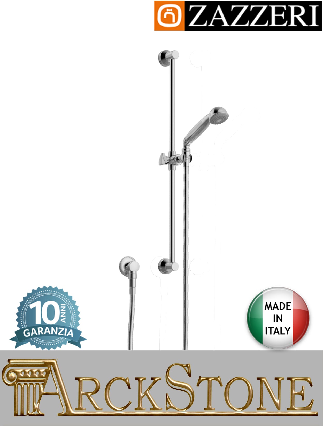 Asta saliscendi marca Zazzeri modello 800 finitura ottone cromato parete doccetta flessibile attacco muro rubinetteria acqua arredo bagno arredamento casa azienda certificata garanzia 10 anni qualità made in italy