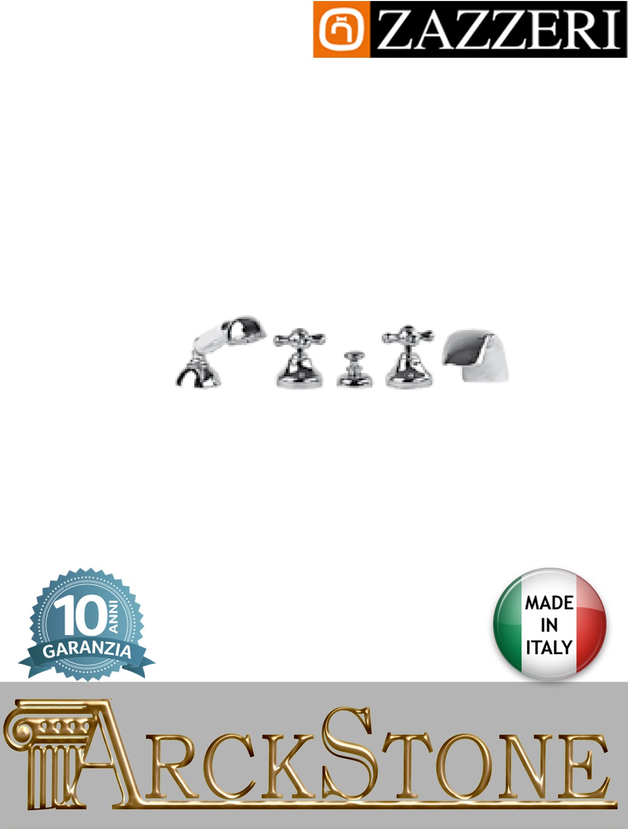 Miscelatore gruppo vasca marca Zazzeri modello 802 finitura ottone cromato appoggio bordo 5 cinque fori rubinetto rubinetteria mix fontana doccetta flessibile casa piano vitone ceramico 90° deviatore garanzia 10 anni qualità made in italy