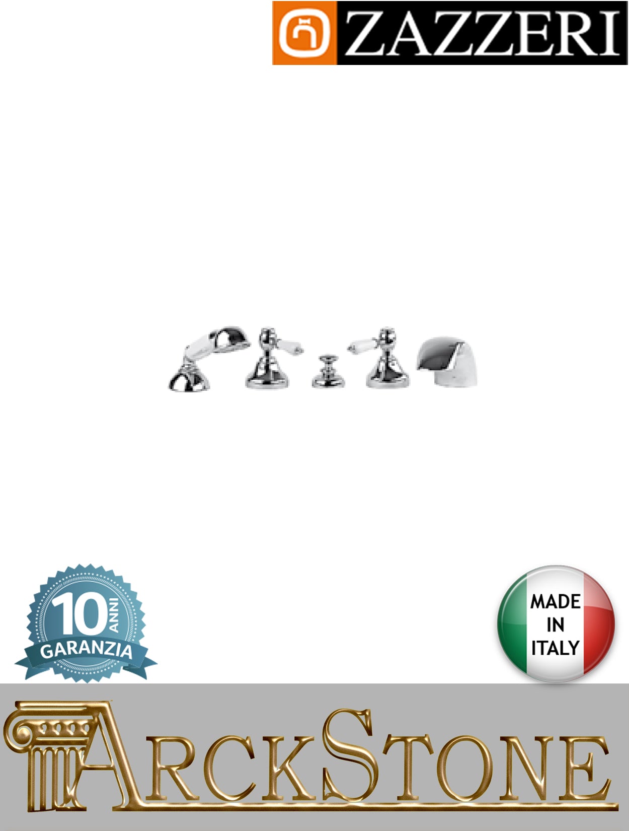 Miscelatore gruppo vasca marca Zazzeri modello 803 finitura ottone cromato appoggio bordo 5 cinque fori rubinetto rubinetteria mix fontana doccetta flessibile casa piano vitone ceramico 90° deviatore garanzia 10 anni qualità made in italy