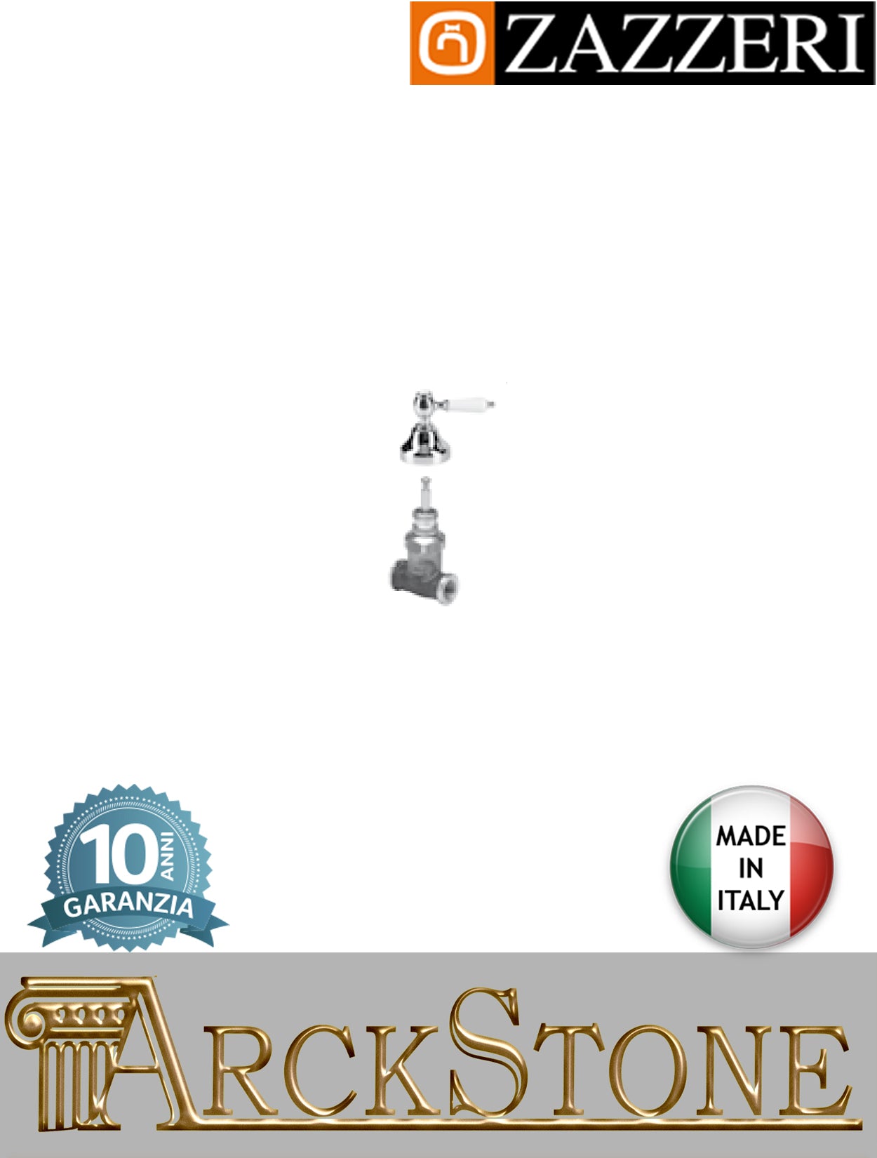 Rubinetto arresto marca Zazzeri modello 803 finitura ottone cromato incasso completo vitone ceramico 90° apertura SX G 1/2" NEUTRA leva ceramica bianca rubinetteria arredo bagno arredamento autorizzato garanzia 10 anni qualità made in italy