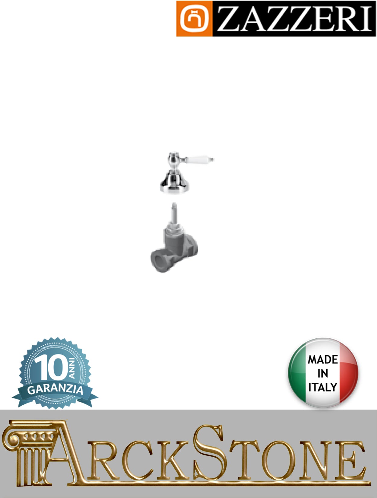 Rubinetto arresto marca Zazzeri modello 803 finitura ottone cromato incasso completo vitone ceramico 90° apertura DX G 3/4" NEUTRA leva ceramica bianca rubinetteria arredo bagno arredamento autorizzato garanzia 10 anni qualità made in italy