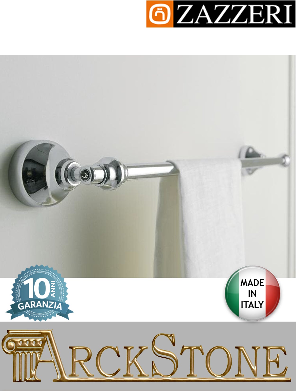 Porta asciugamano marca Zazzeri modello 800 finitura cromata mm H70 L450 P95 parete muro arredamento casa home arredo bagno accessori azienda certificata acqua garanzia 10 anni qualità made in italy