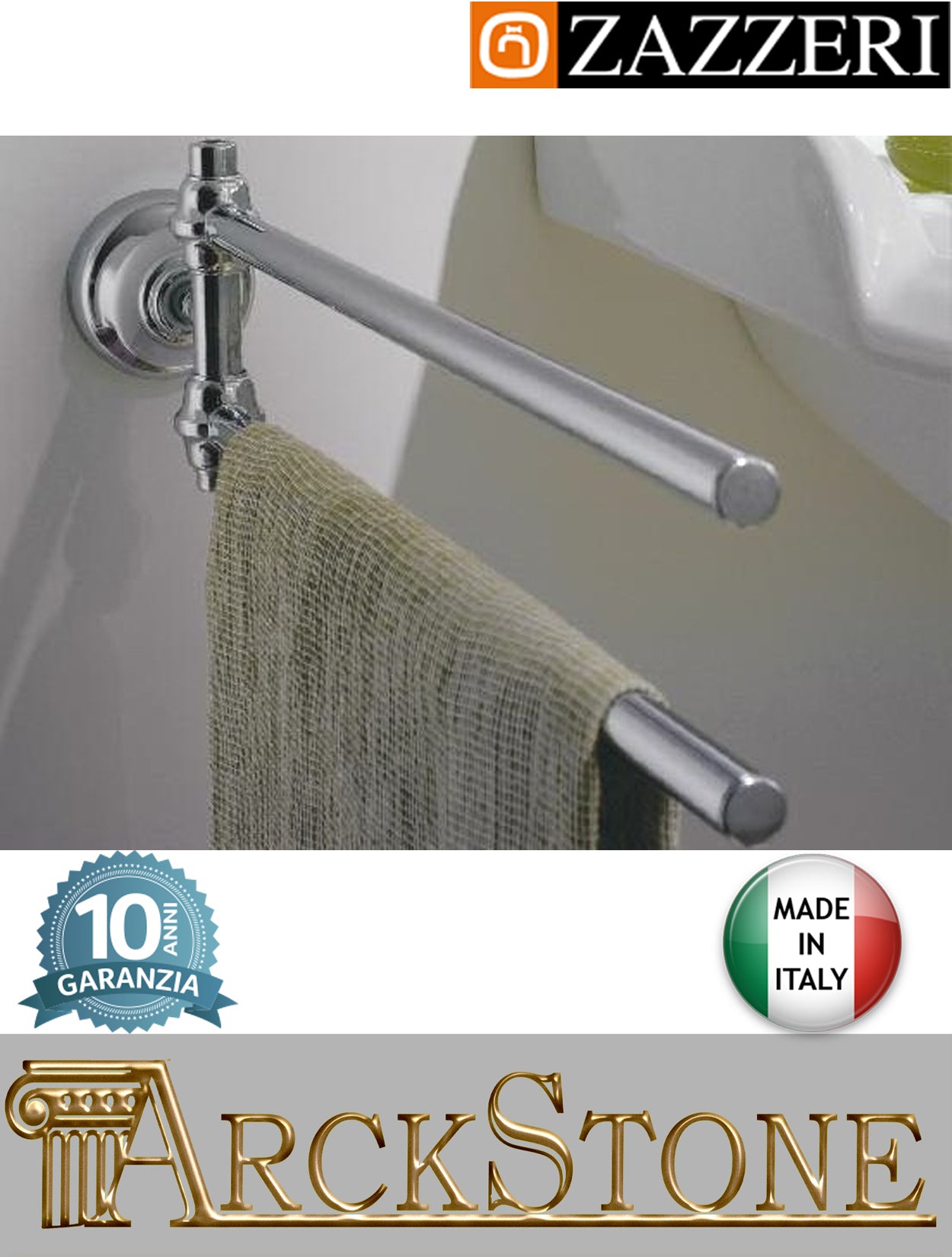 Porta asciugamano marca Zazzeri modello 800 finitura cromata mm H112 L490 P95 parete bandiera muro arredamento casa home arredo bagno accessori azienda certificata acqua garanzia 10 anni qualità made in italy