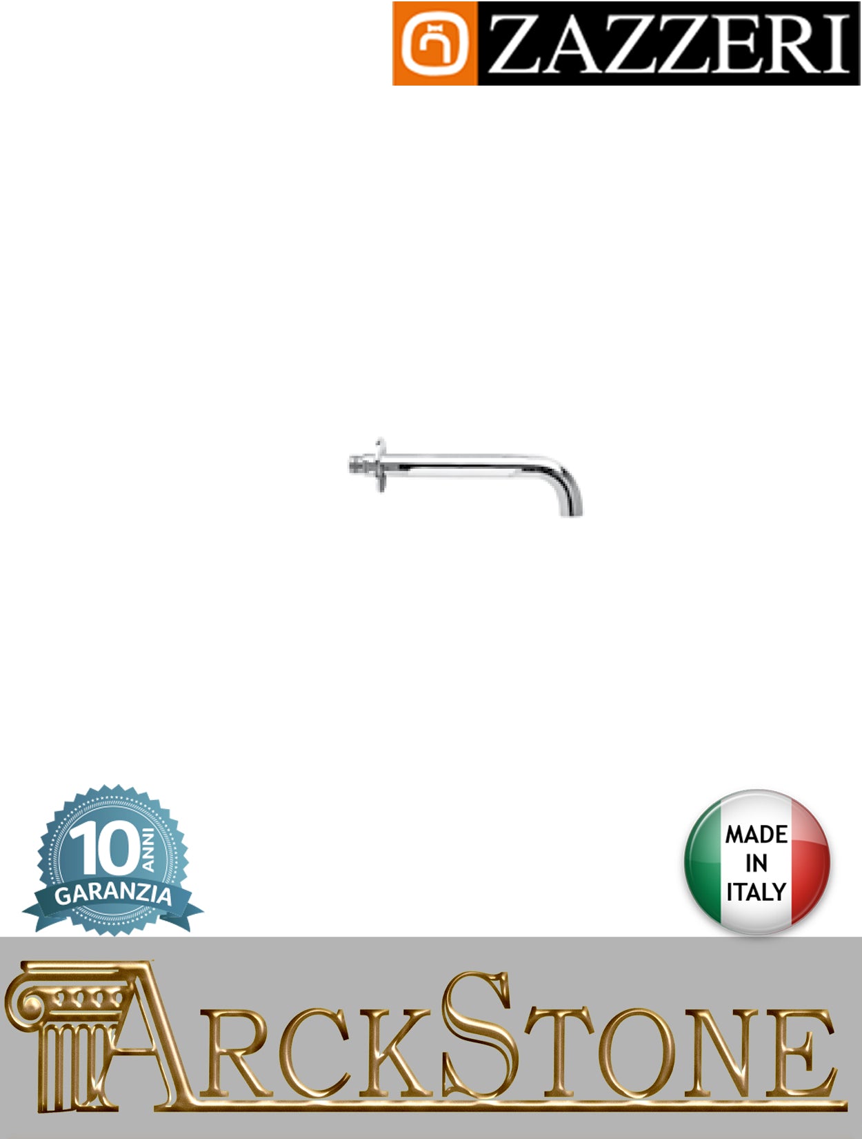 Getto vasca 215 mm marca Zazzeri modello Unix finitura ottone cromato senza miscelatore parete incasso rubinetto rubinetteria fontana muro acqua arredo bagno arredamento garanzia 10 anni qualità made in italy