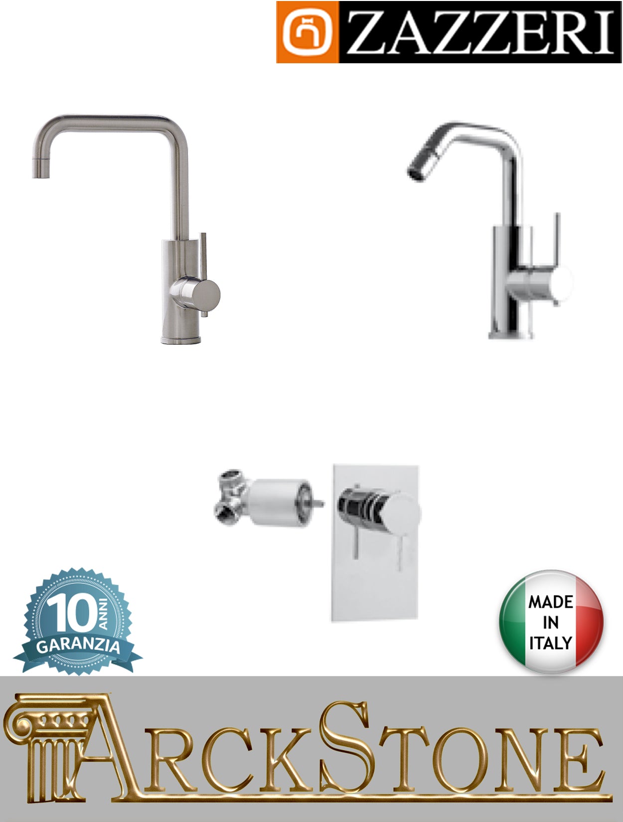 Rubinetteria bagno completa marca Zazzeri modello Modo 7 finitura ottone cromato miscelatore lavabo 130 mm bidet doccia appoggio monoforo parete incasso collo girevole Ø40 mm rubinetto senza scarico fontana garanzia 10 anni made in italy