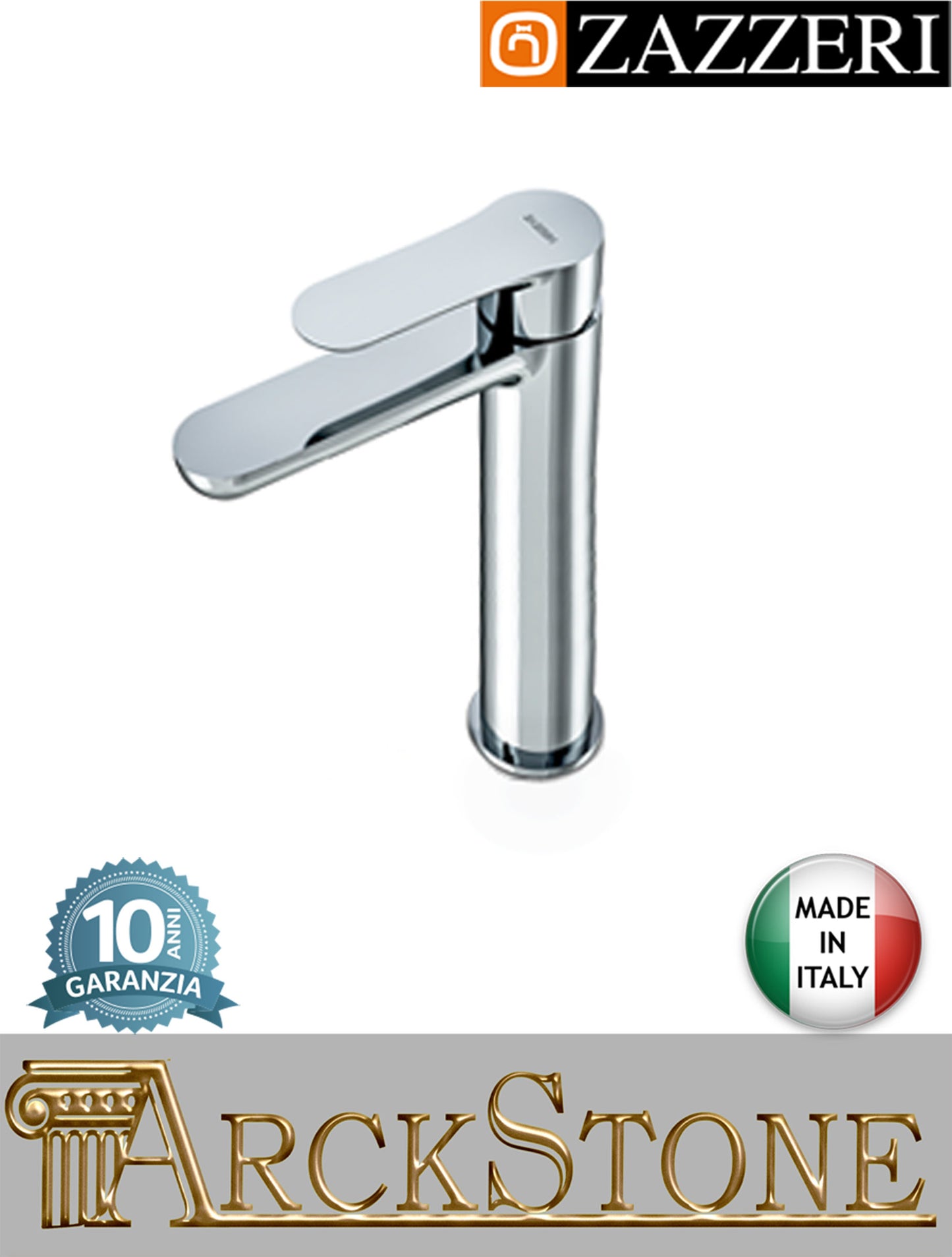 Miscelatore lavabo marca Zazzeri modello Ultra finitura ottone cromato appoggio monoforo alto senza scarico cromo L115 x H260 mm rubinetto rubinetteria fontana mix bagno arredamento garanzia 10 anni qualità made in