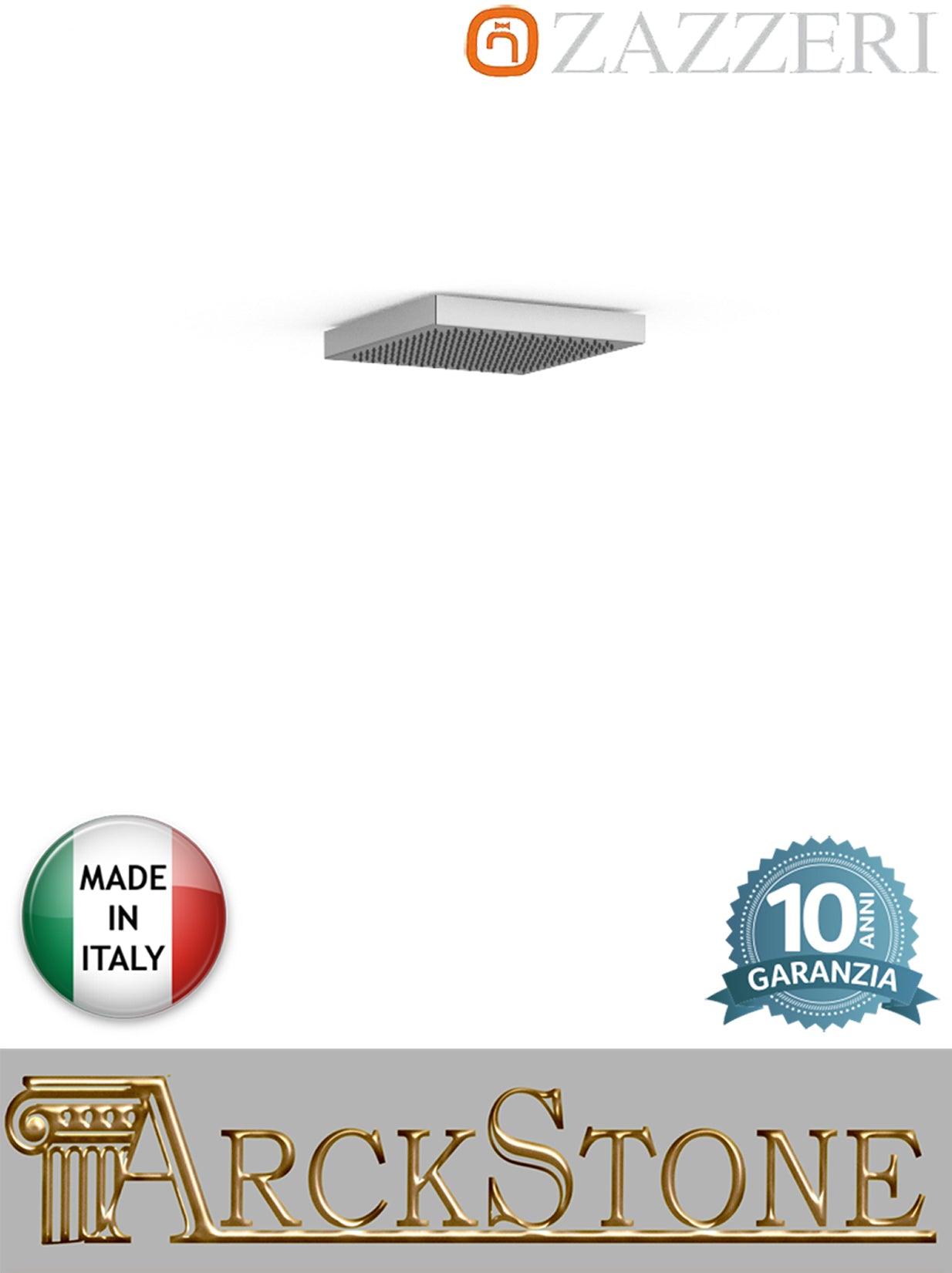 Marca Zazzeri Modello Shirò Soffione Doccia Quadro a Soffitto Acciaio Inox Lucido Pioggia Incasso Anticalcare Quadrato Misura 250x250 mm Garanzia 10 anni Qualità made in italy