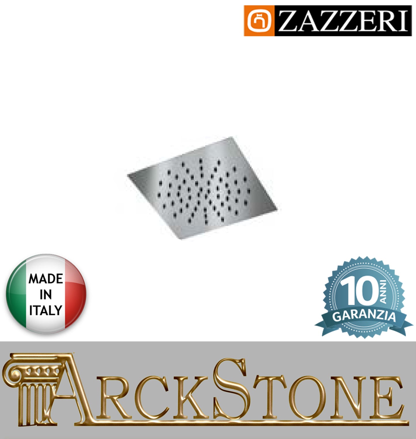 Soffione doccia marca casa Zazzeri modello Qquadro acciaio inox light quadro 200x200 mm finitura lucido arredamento bagno soffitto parete muro anticalcare garanzia 10 anni azienda certificata qualità made in Italy