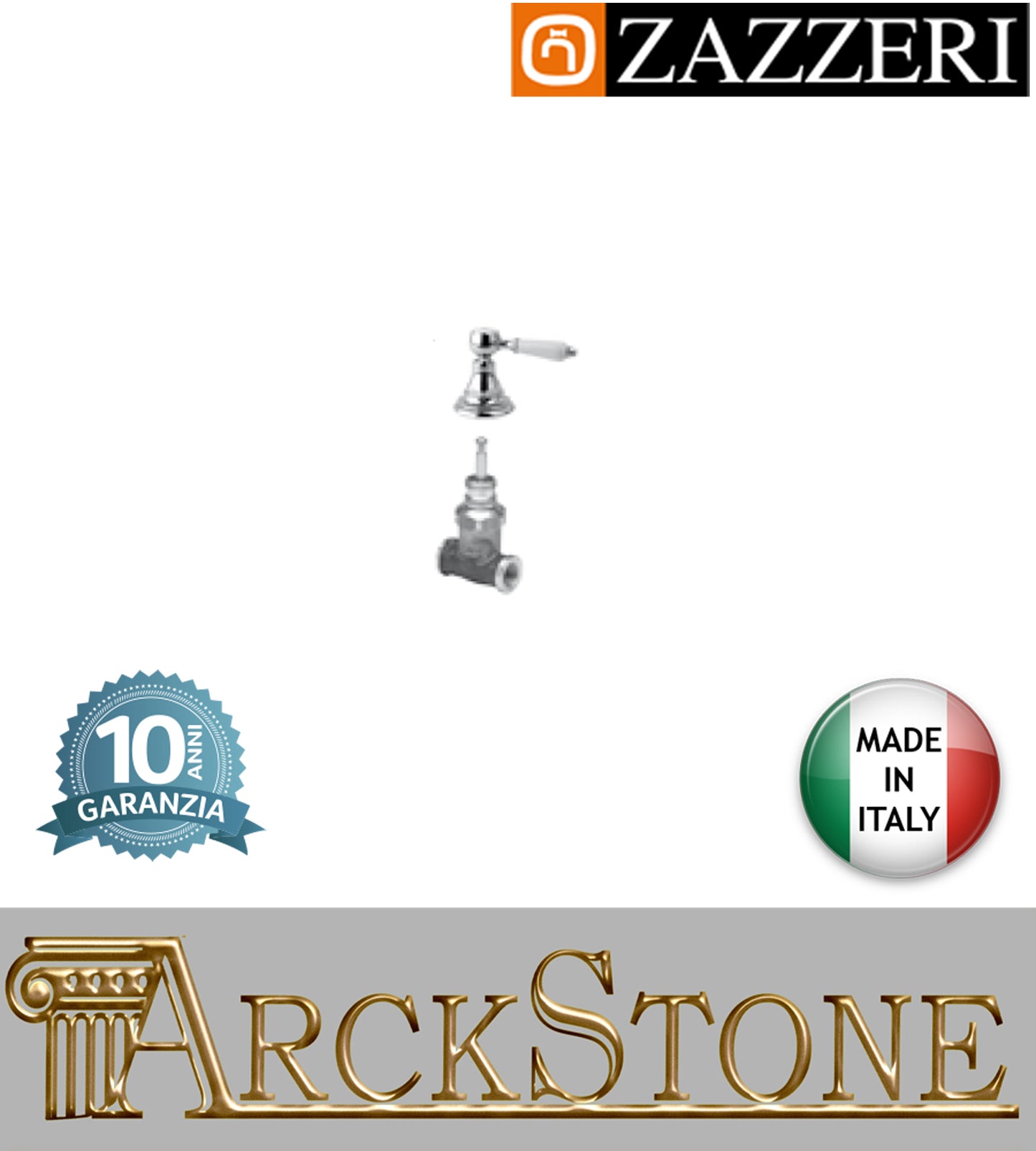 Rubinetto arresto marca Zazzeri modello Shower Unix G1/2" completo COLD vitone ceramico 90° apertura DX finitura ottone cromato incasso parete rubinetto arredamento rubinetteria cromo bagno garanzia 10 anni qualità made in italy