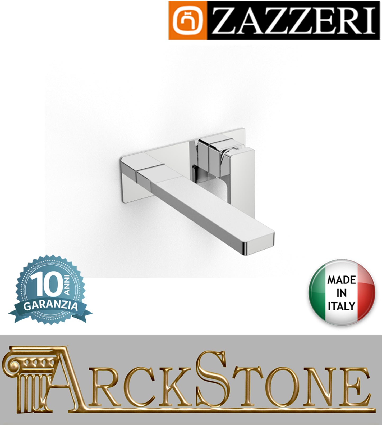 Miscelatore lavabo marca Zazzeri modello Qquadro completo getto 235 mm ECO finitura ottone cromato incasso rubinetto parete rubinetteria arredamento cromo acqua arredo bagno garanzia 10 anni qualità made in italy