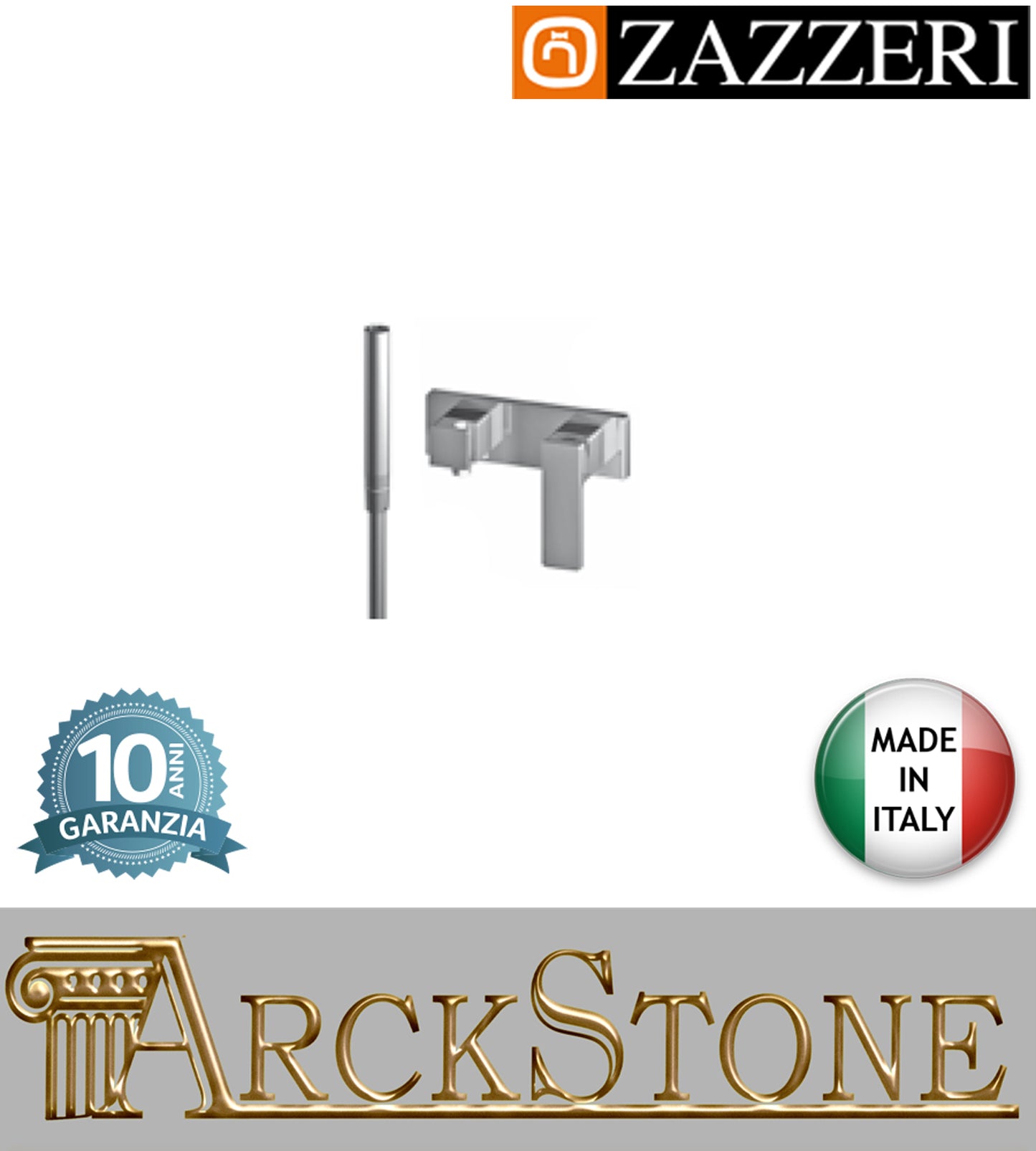 Miscelatore doccia marca Zazzeri modello Qquadro esterno finitura cromata flessibile doccetta stilo uscita assiale cromo rubinetteria rubinetti parete arredo bagno arredamento garanzia 10 anni qualità made in italy