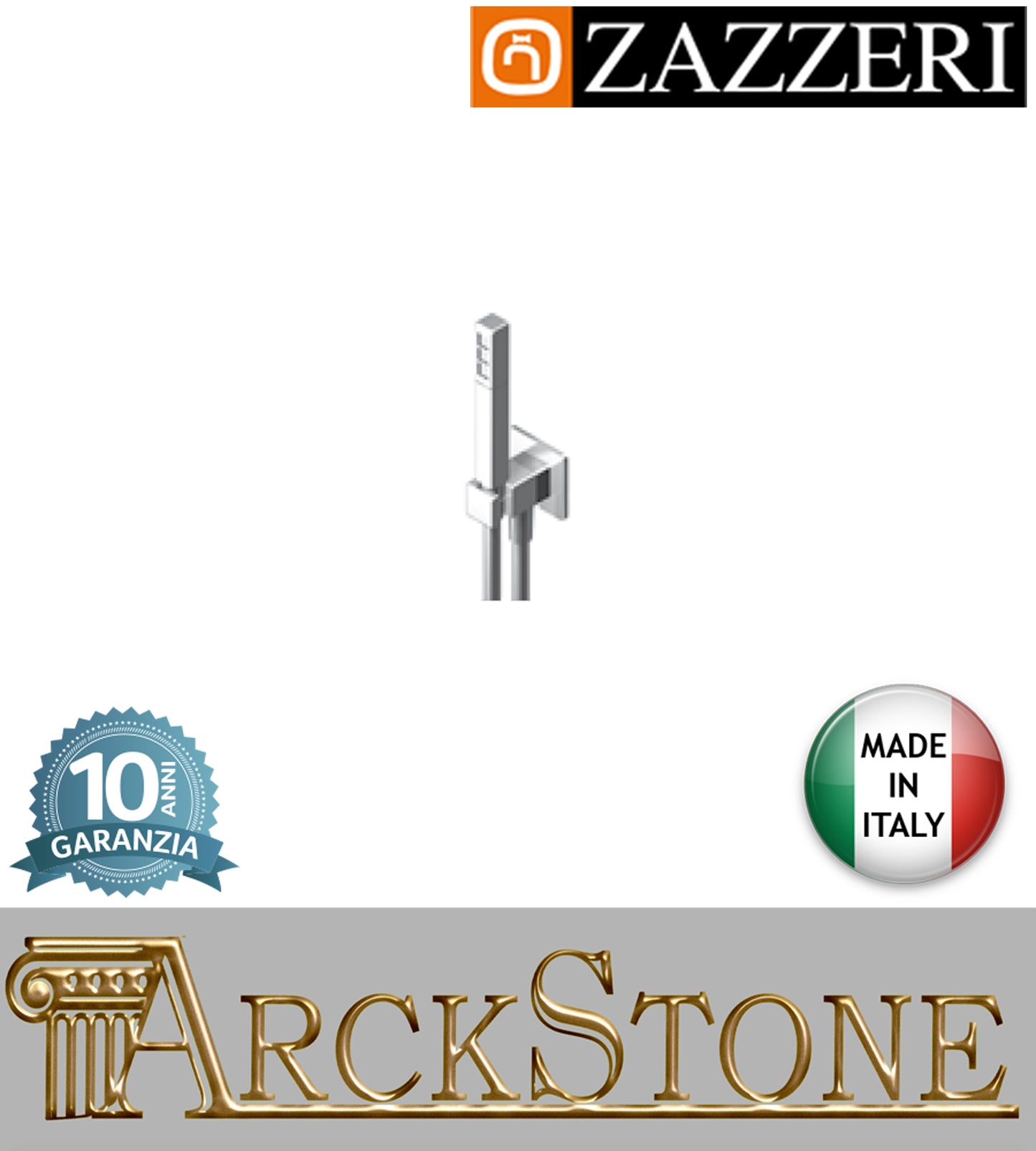 Set doccia doccetta marca Zazzeri modello Qquadro completo presa acqua supporto flessibile PVC finitura ottone cromato parete rubinetteria arredamento rubinetteria arredo bagno muro cromo garanzia 10 anni qualità made in italy