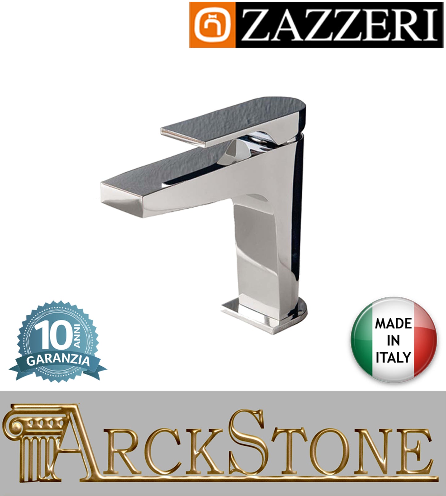 Miscelatore lavabo 110xh105 marca Zazzeri modello 100 finitura ottone cromato senza piletta scarico rubinetto rubinetteria cromo arredamento fontana arredo bagno appoggio garanzia 10 anni qualità made in italy