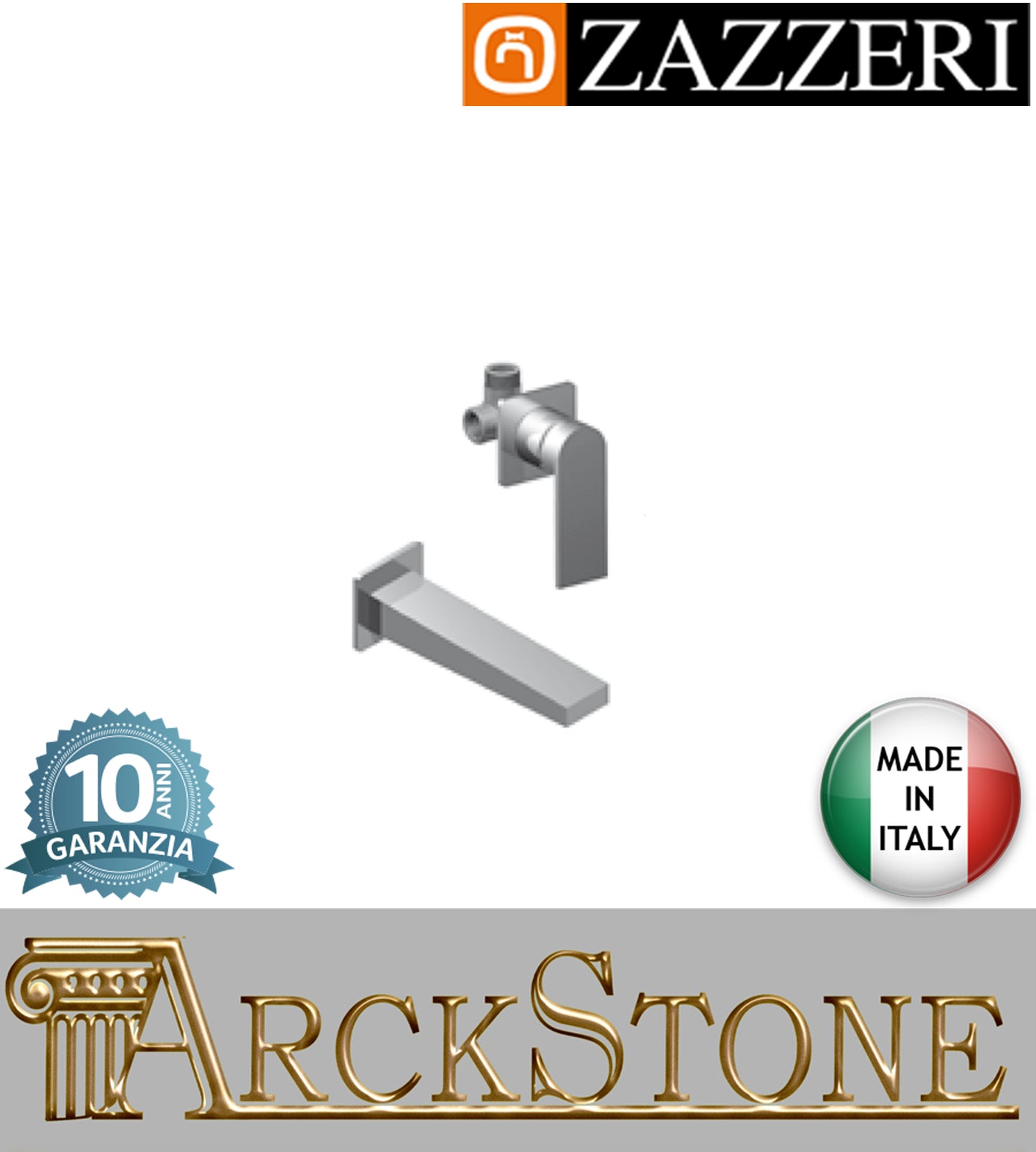 Miscelatore lavabo getto 215 mm marca Zazzeri modello 100 incasso completo borchia piccola parete finitura ottone cromato rubinetto Rubinetteria cromo arredamento arredo bagno garanzia 10 anni qualità made in italy