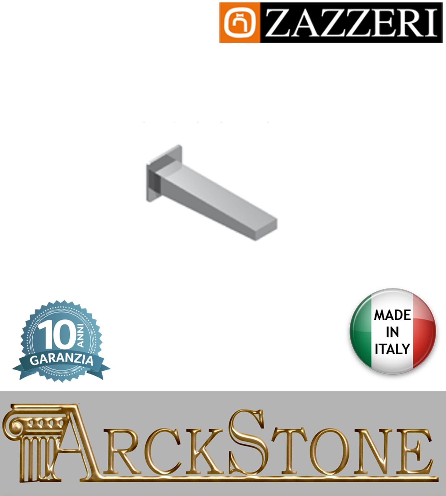 Getto lavabo vasca 190 mm marca Zazzeri modello 100 incasso finitura ottone cromato parete rubinetto rubinetteria cromo arredamento fontana arredo bagno casa acqua home muro garanzia 10 anni qualità made in italy