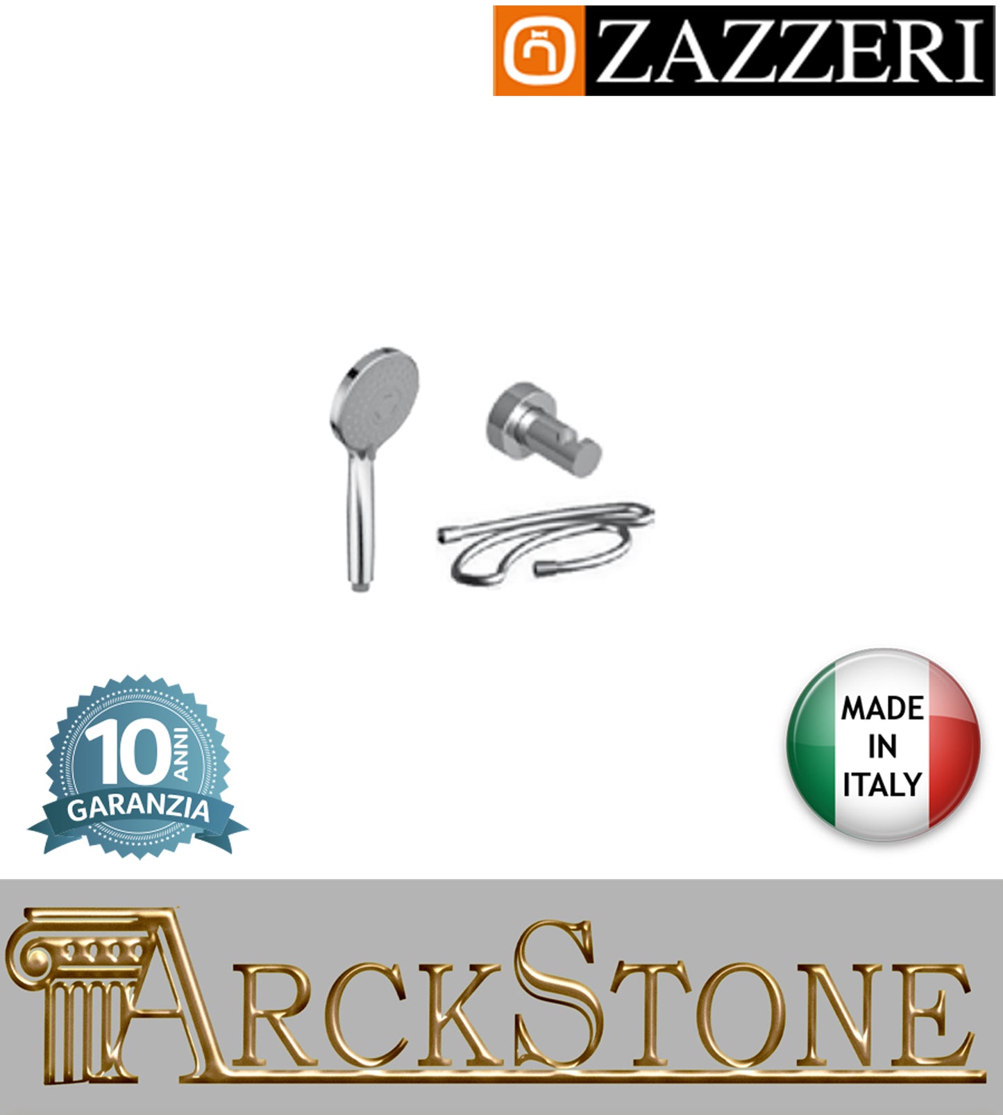 Set doccia marca Zazzeri modello 100 finitura ottone cromato parete doccetta multifunzione Ø115 mm flessibile rubinetto rubinetteria cromo arredamento arredo bagno azienda muro garanzia 10 anni qualità made in italy