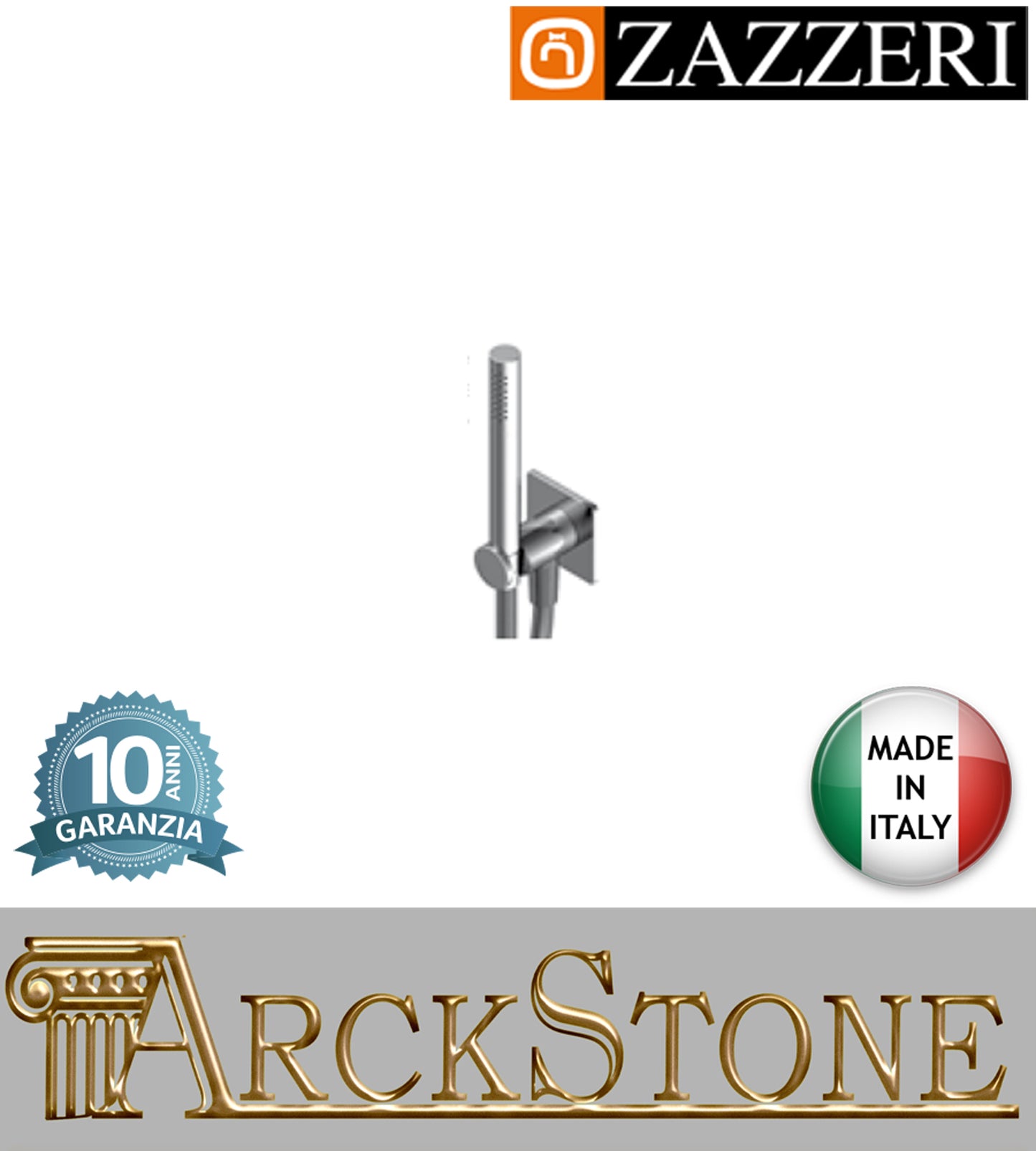 Set doccia marca Zazzeri modello 100 doccetta stilo finitura ottone cromato anticalcare presa acqua muro supporto flessibile rubinetteria arredamento arredo bagno casa acqua garanzia 10 anni qualità made in italy