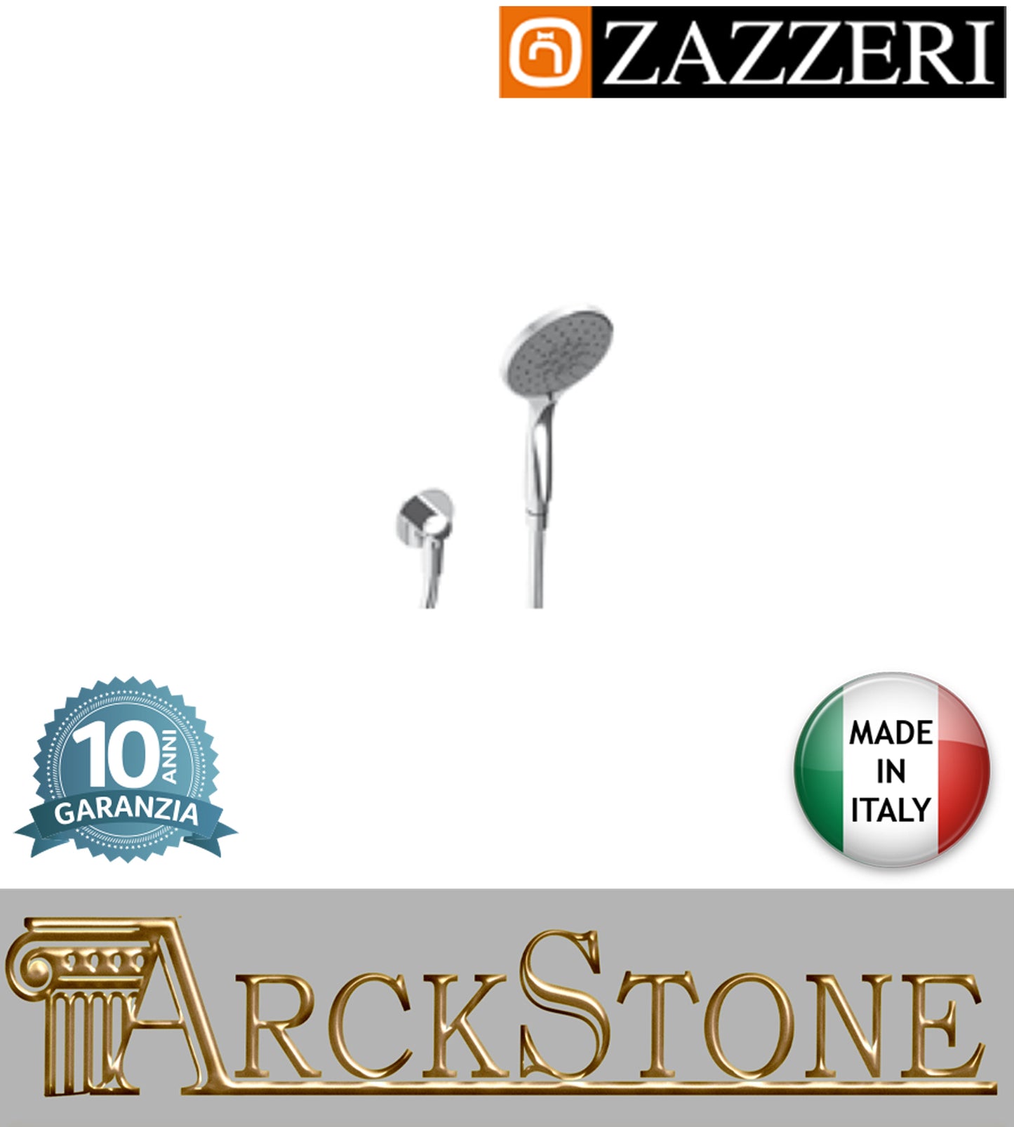 Set doccia asta saliscendi marca Zazzeri modello Da-Da Mono finitura ottone cromato doccetta a Mano Tonda Diametro Ø 130 mm anticalcare presa acqua muro parete flessibile arredamento arredo bagno garanzia 10 anni made in italy