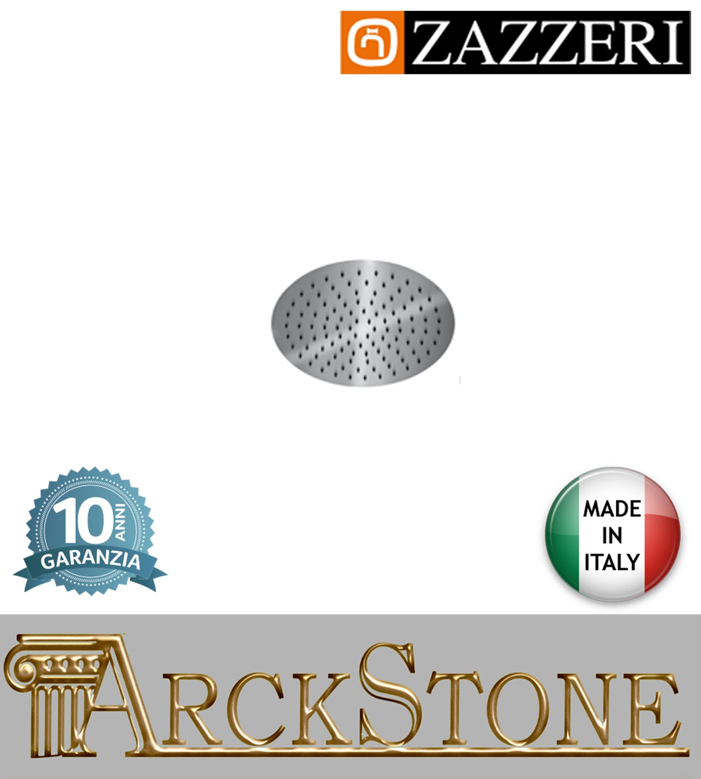 Soffione doccia Ø300mm marca Zazzeri modello TREND X finitura acciaio inox light lucido parete anticalcare muro arredo bagno soffitto casa acqua home autorizzato fontana azienda certificata garanzia 10 anni qualità made in ita